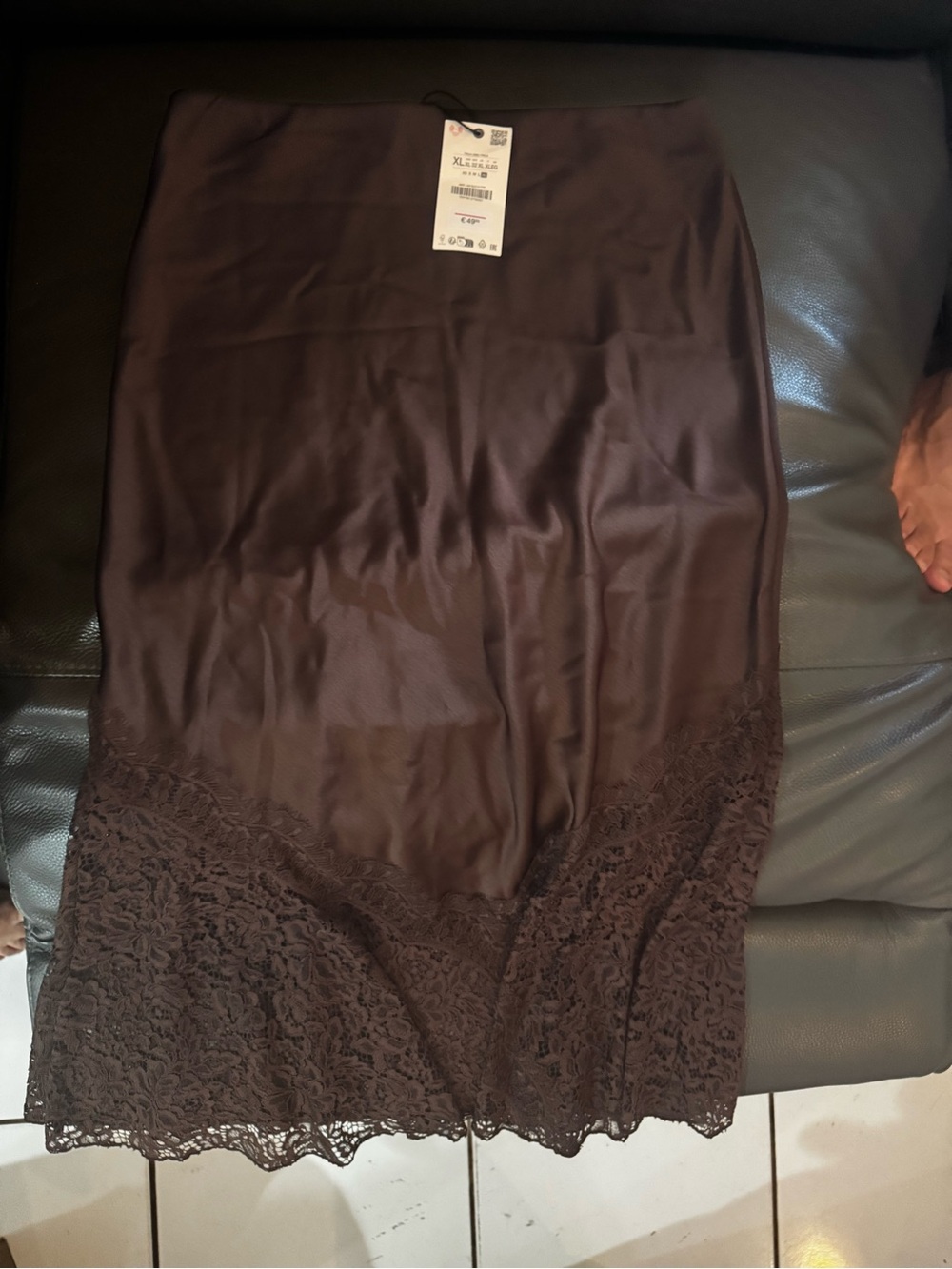 Zara Brown Lace-Trim Maxi Slip Skirt - Picture 7 of 8